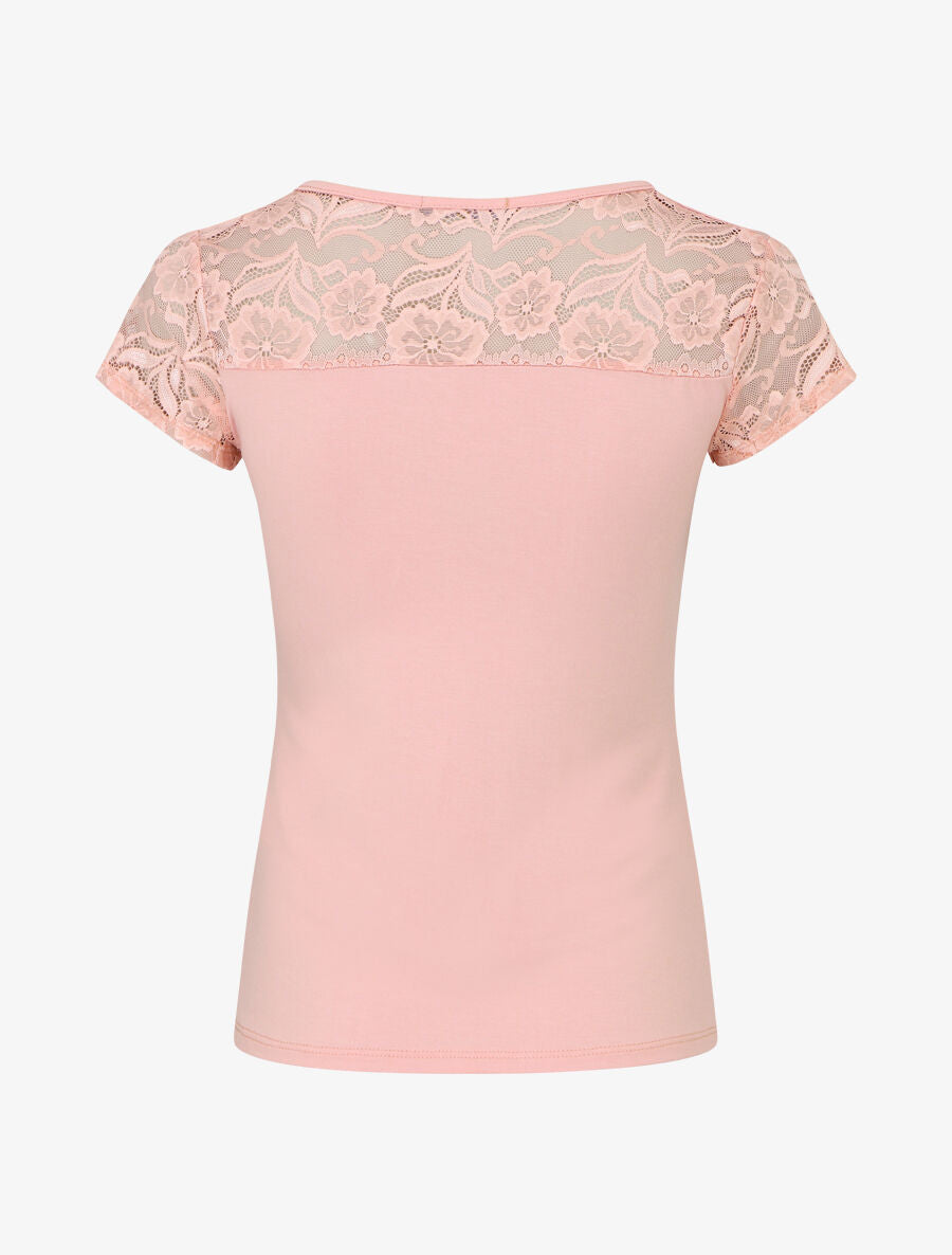 Top uni à dos ajouré en dentelle - Rose - 2