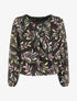 Blouse en voile coupe boule imprimé feuilles - Noir - 5
