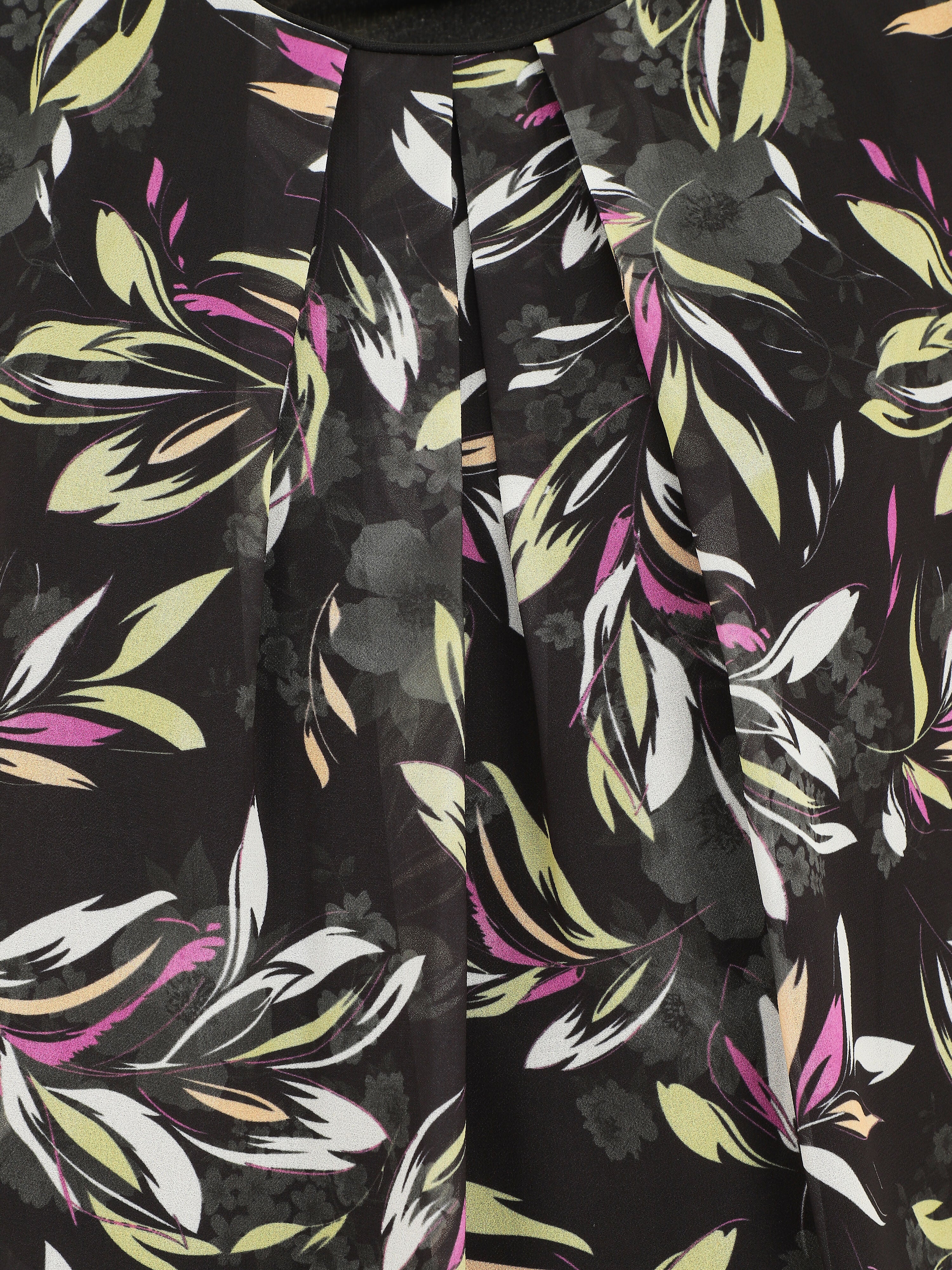 Blouse en voile coupe boule imprimé feuilles - Noir - 3