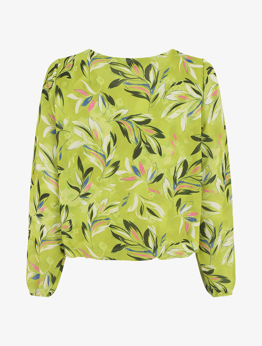Blouse en voile coupe boule imprimé feuilles - Vert anis - 2