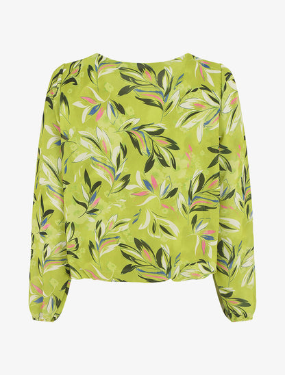 Blouse en voile coupe boule imprimé feuilles - Vert anis - 2