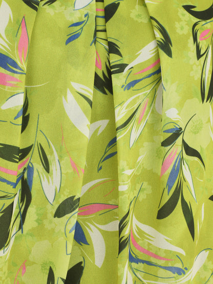 Blouse en voile coupe boule imprimé feuilles - Vert anis - 3