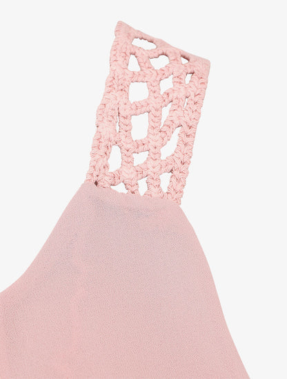 Top uni sans manches dos en crochet - Rose poudré - 3