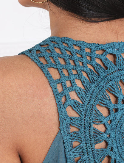 Top uni sans manches dos en crochet - Bleu canard - 6