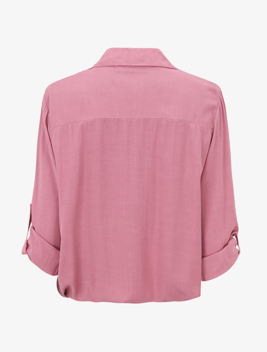Chemise élastiquée unie manches longues - Vieux rose - 2