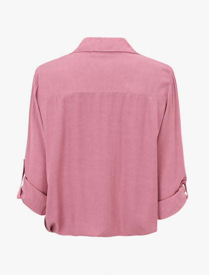 Chemise élastiquée unie manches longues - Vieux rose - 2