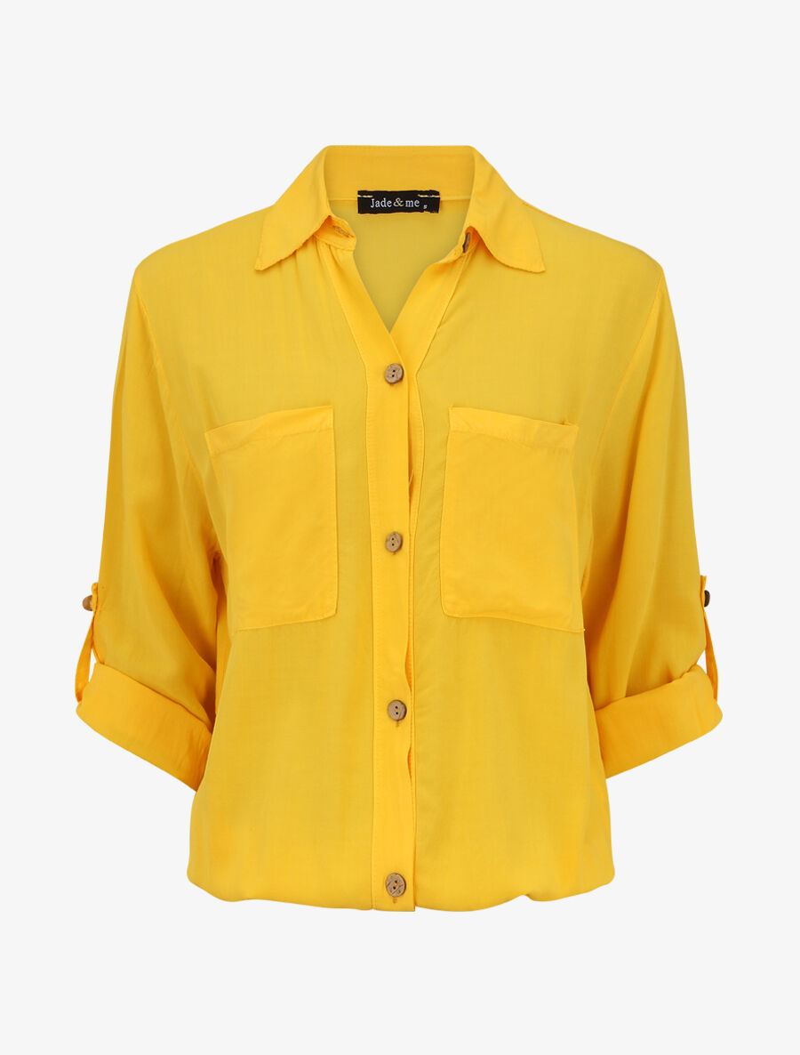 Chemise élastiquée unie manches longues - Jaune - 1