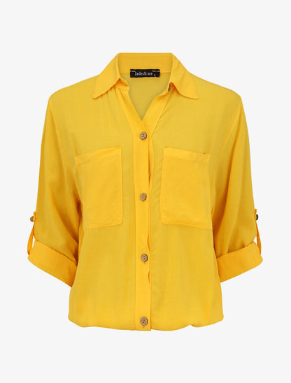 Chemise élastiquée unie manches longues - Jaune - 1