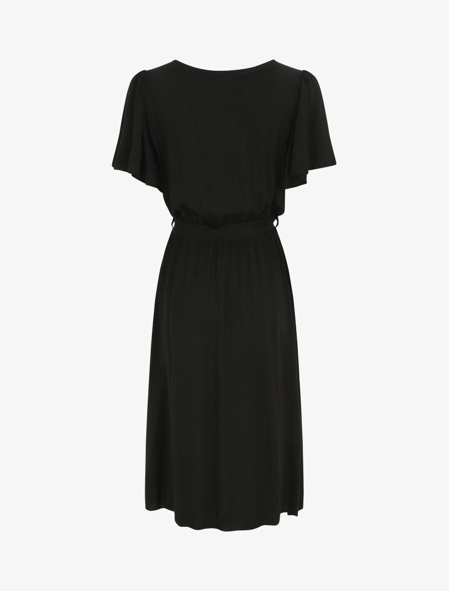 Robe mi-longue boutonnée à manches courtes - Noir - 2