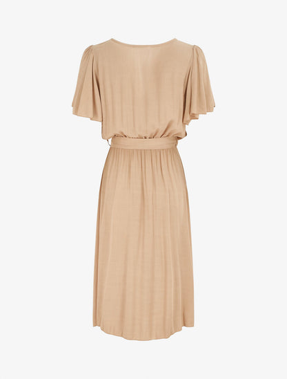 Robe mi-longue boutonnée à manches courtes - Beige - 2