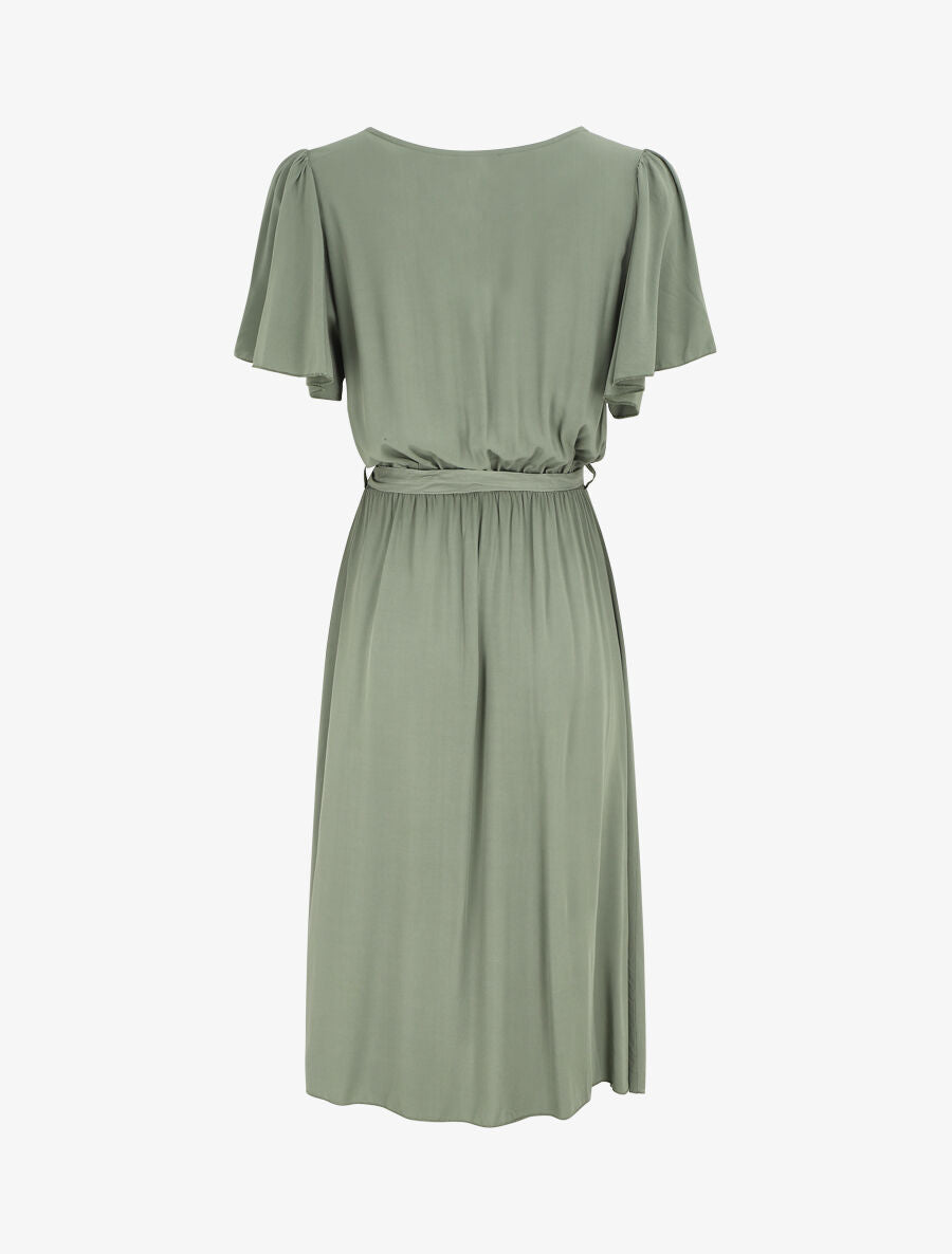 Robe mi-longue boutonnée à manches courtes - Vert olive - 2