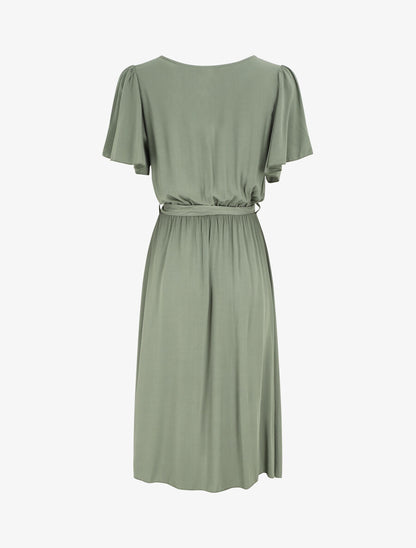 Robe mi-longue boutonnée à manches courtes - Vert olive - 2