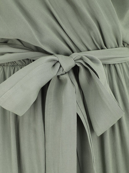 Robe mi-longue boutonnée à manches courtes - Vert olive - 3
