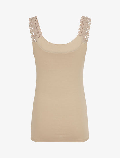 Débardeur coupe droite à bretelles en crochet - Beige - 2