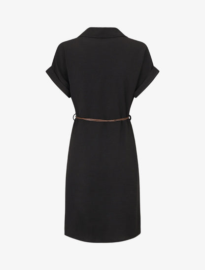 Robe chemise unie à manches courtes - Noir - 2