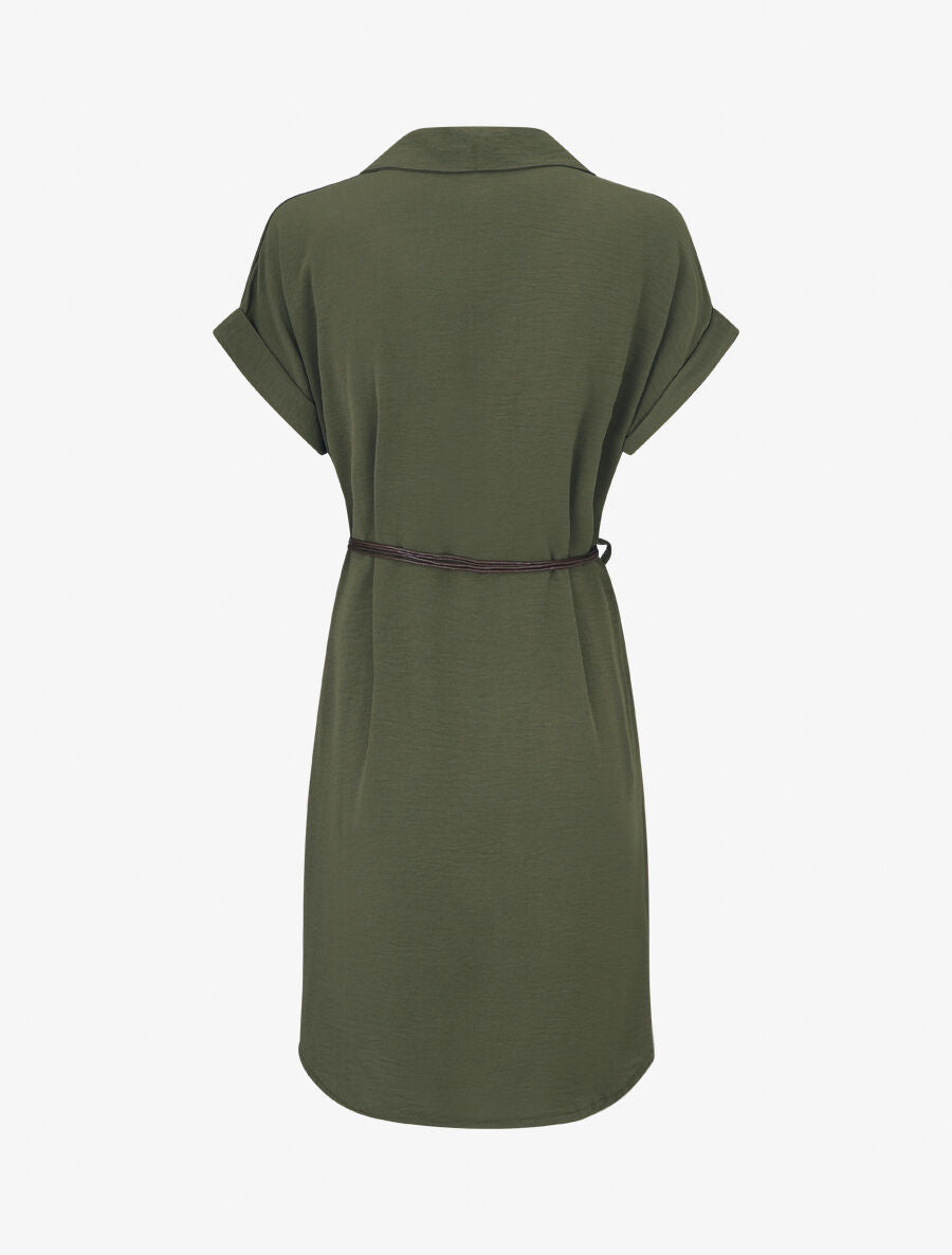 Robe chemise unie à manches courtes - Kaki - 2