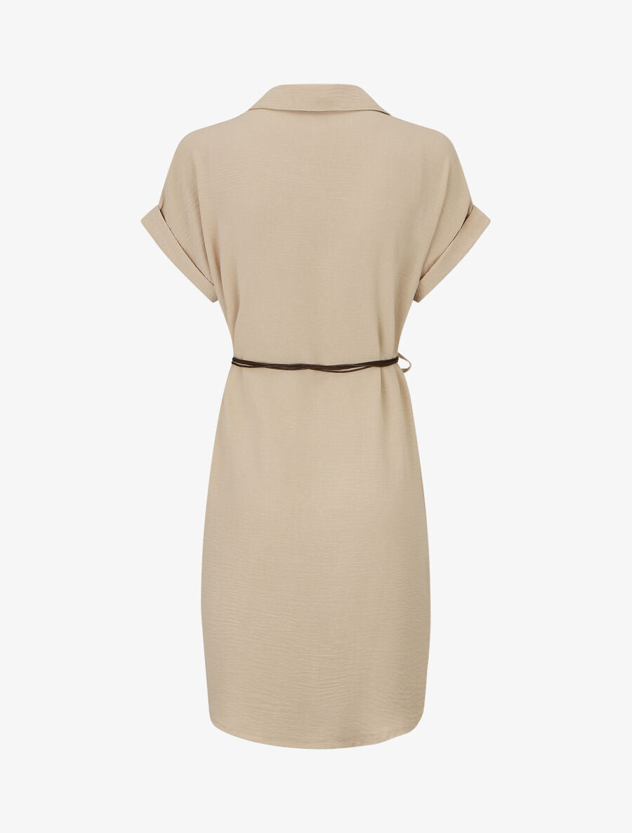 Robe chemise unie à manches courtes - Beige - 2