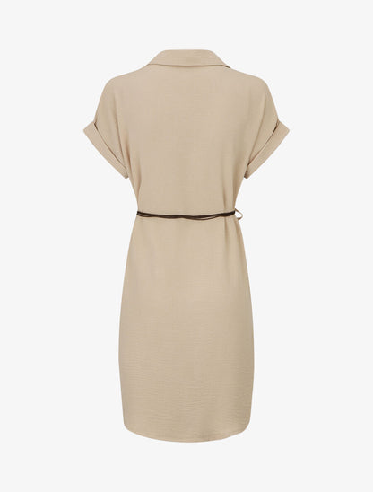 Robe chemise unie à manches courtes - Beige - 2