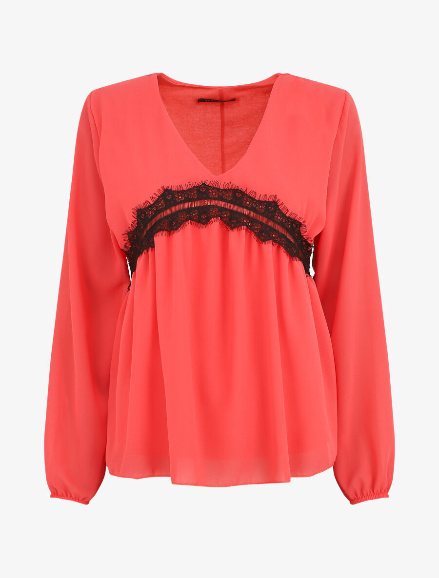 Blouse en voile et dentelle - Rose saumon - 5