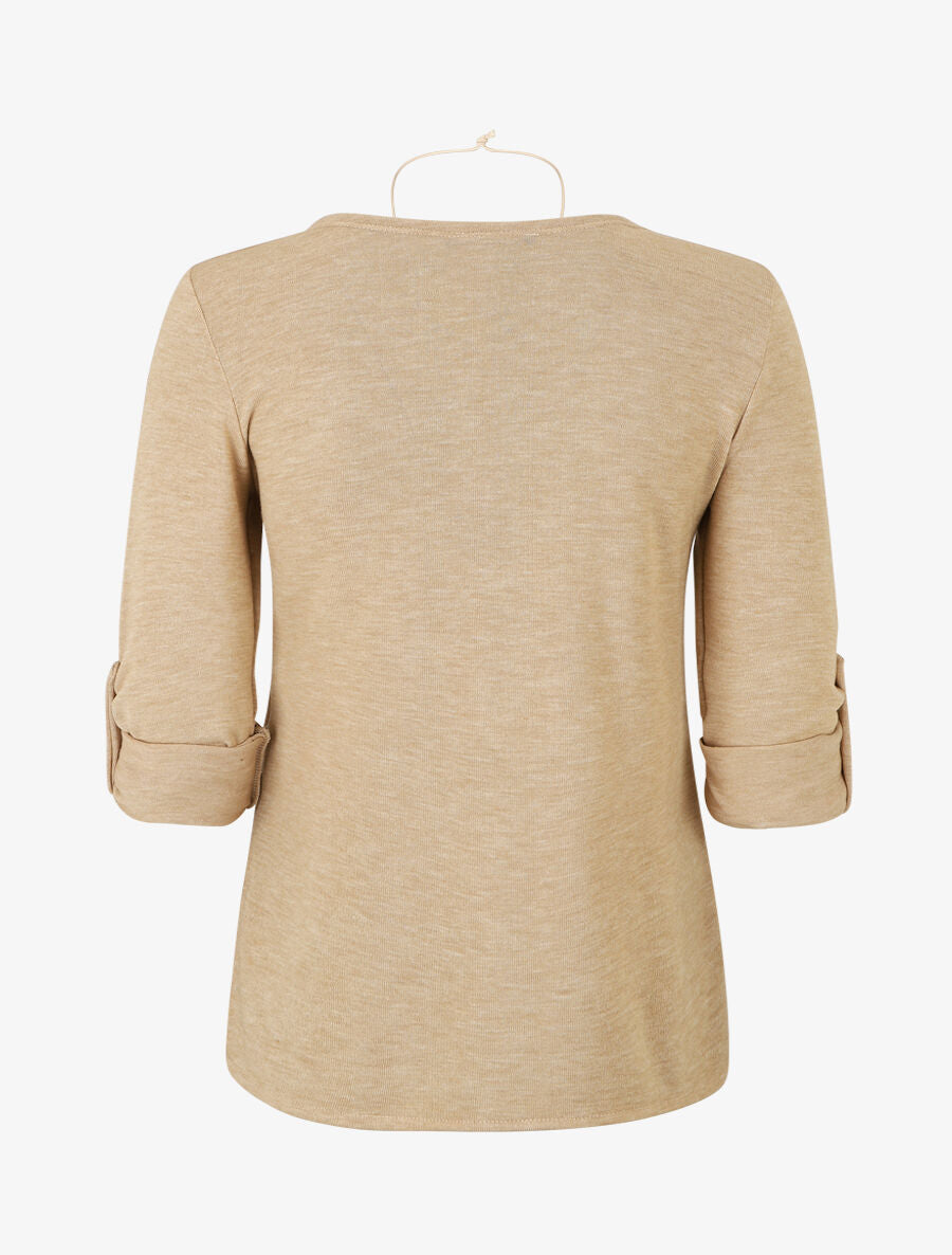 Pull fin uni à manches retrousssables - Camel - 2