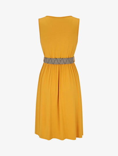 Robe unie à taille élastiquée - Jaune moutarde - 2