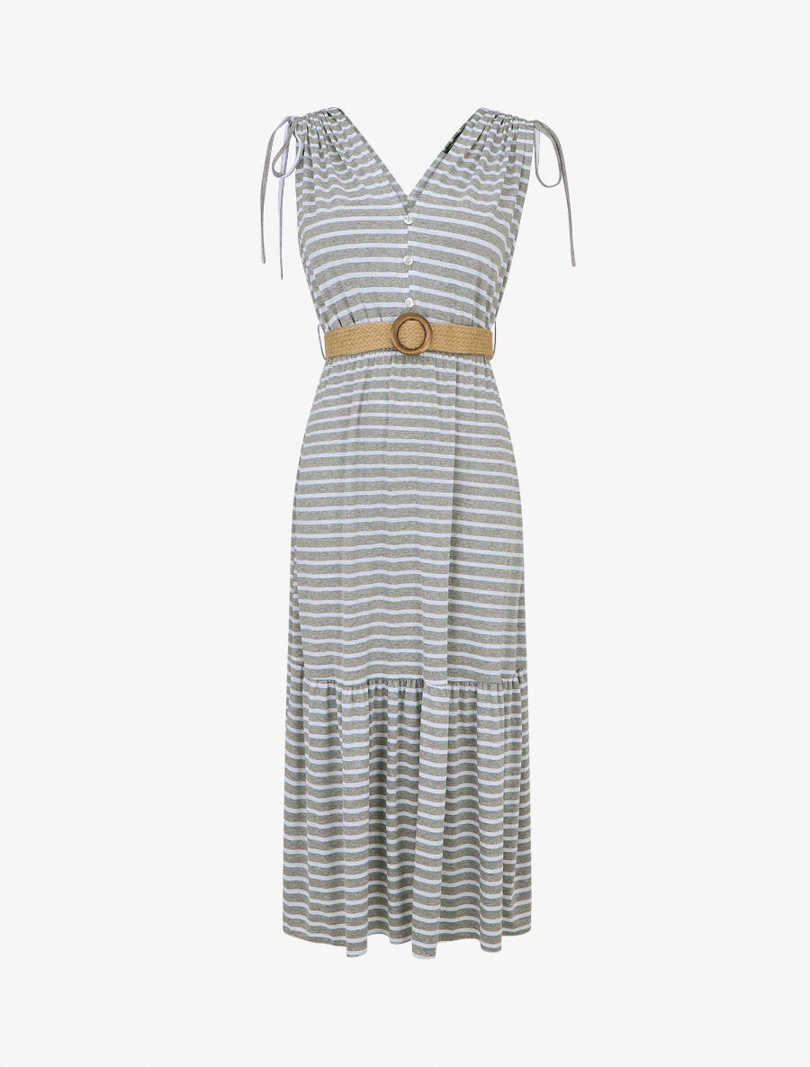 Robe imprimé rayures à taille élastiquée - Gris - 4