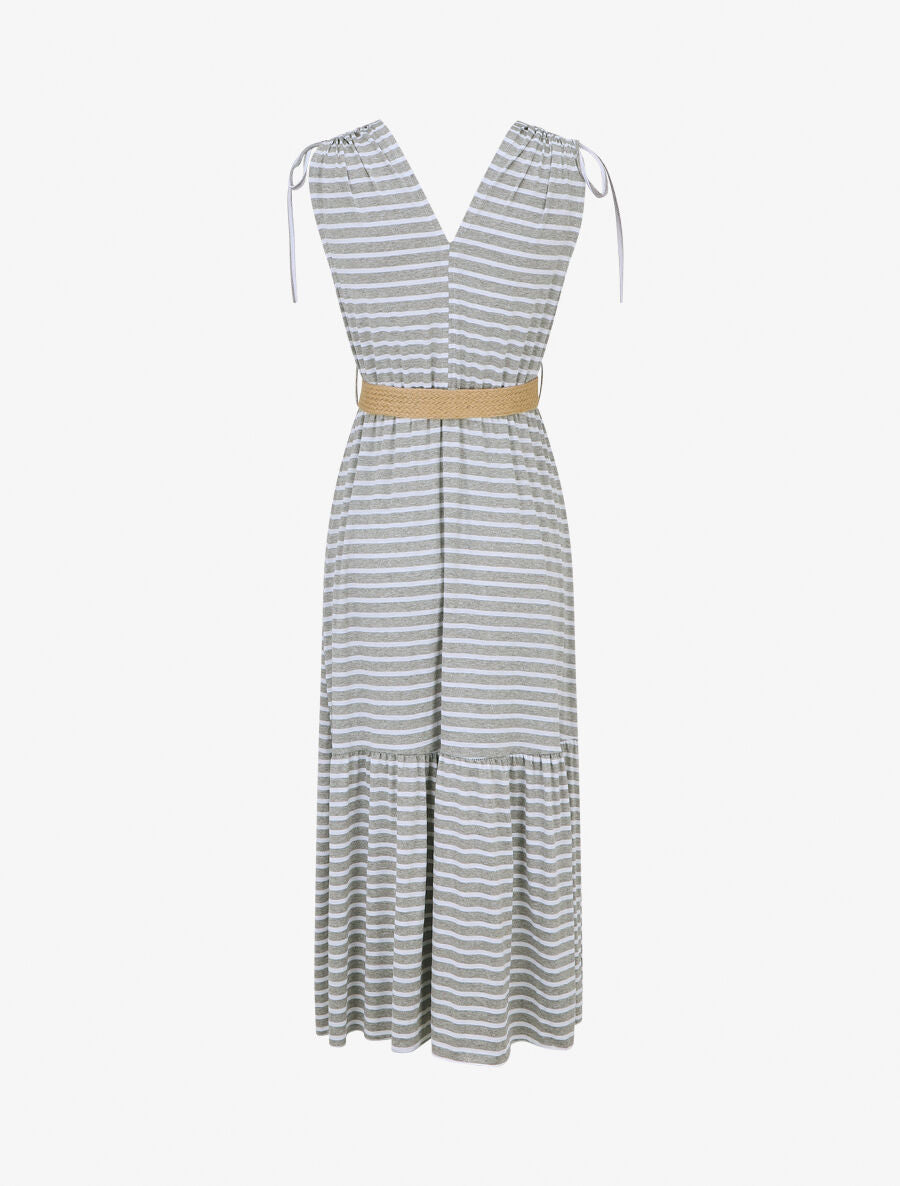 Robe imprimé rayures à taille élastiquée - Gris - 2