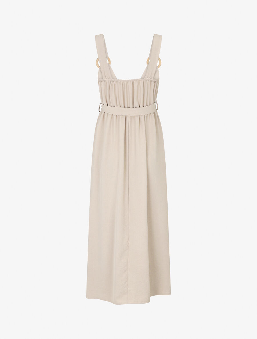 Robe longue élastiquée à bretelles avec anneaux - Beige - 2