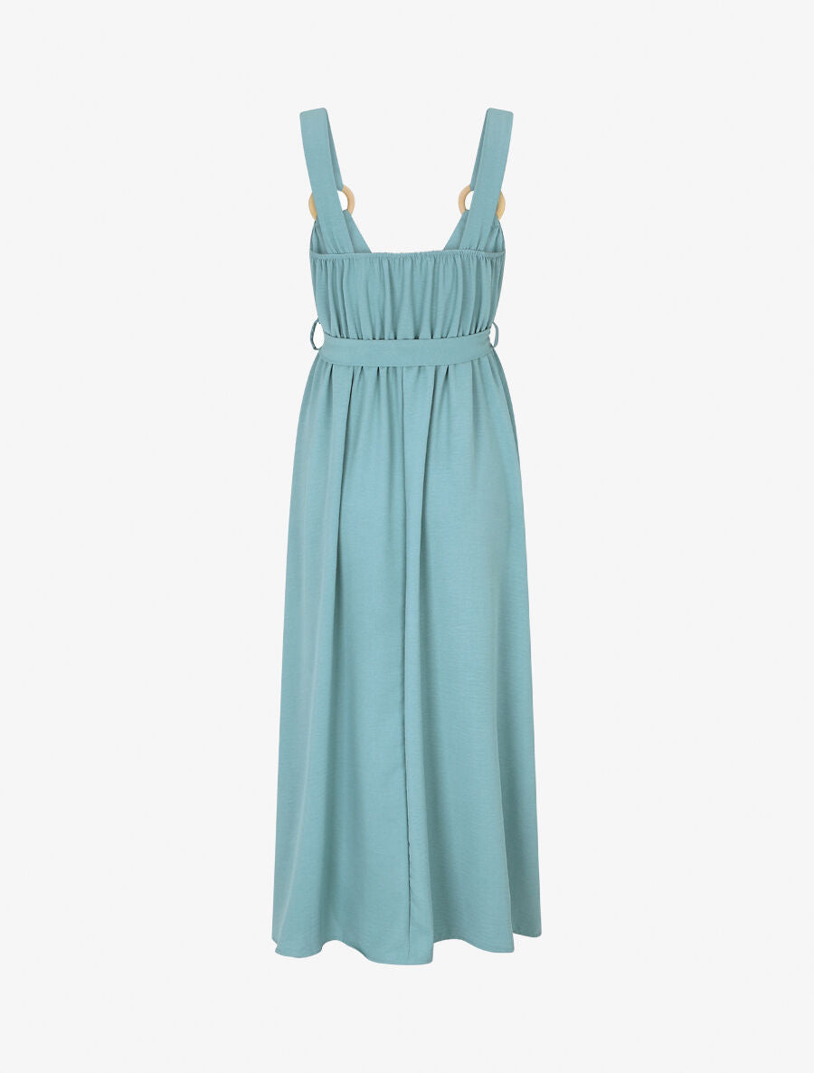 Robe longue élastiquée à bretelles avec anneaux - Turquoise - 2