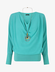 Blouse en voile à bords froncés - Turquoise - 1