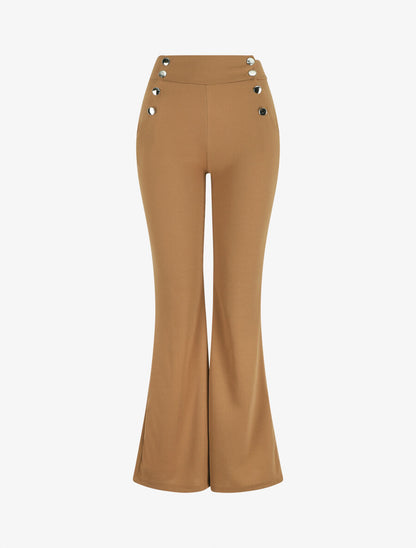 Pantalon fluide à fermeture stylisée - Camel - 1