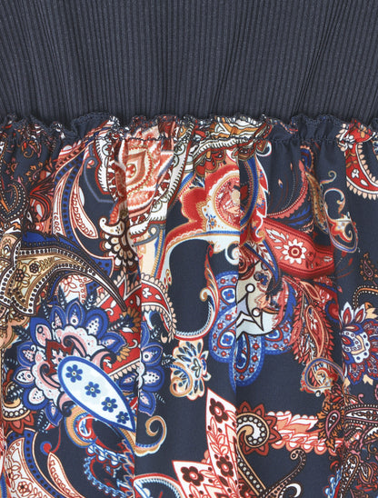 Robe évasée manches courtes imprimé cachemire - Marine - 3