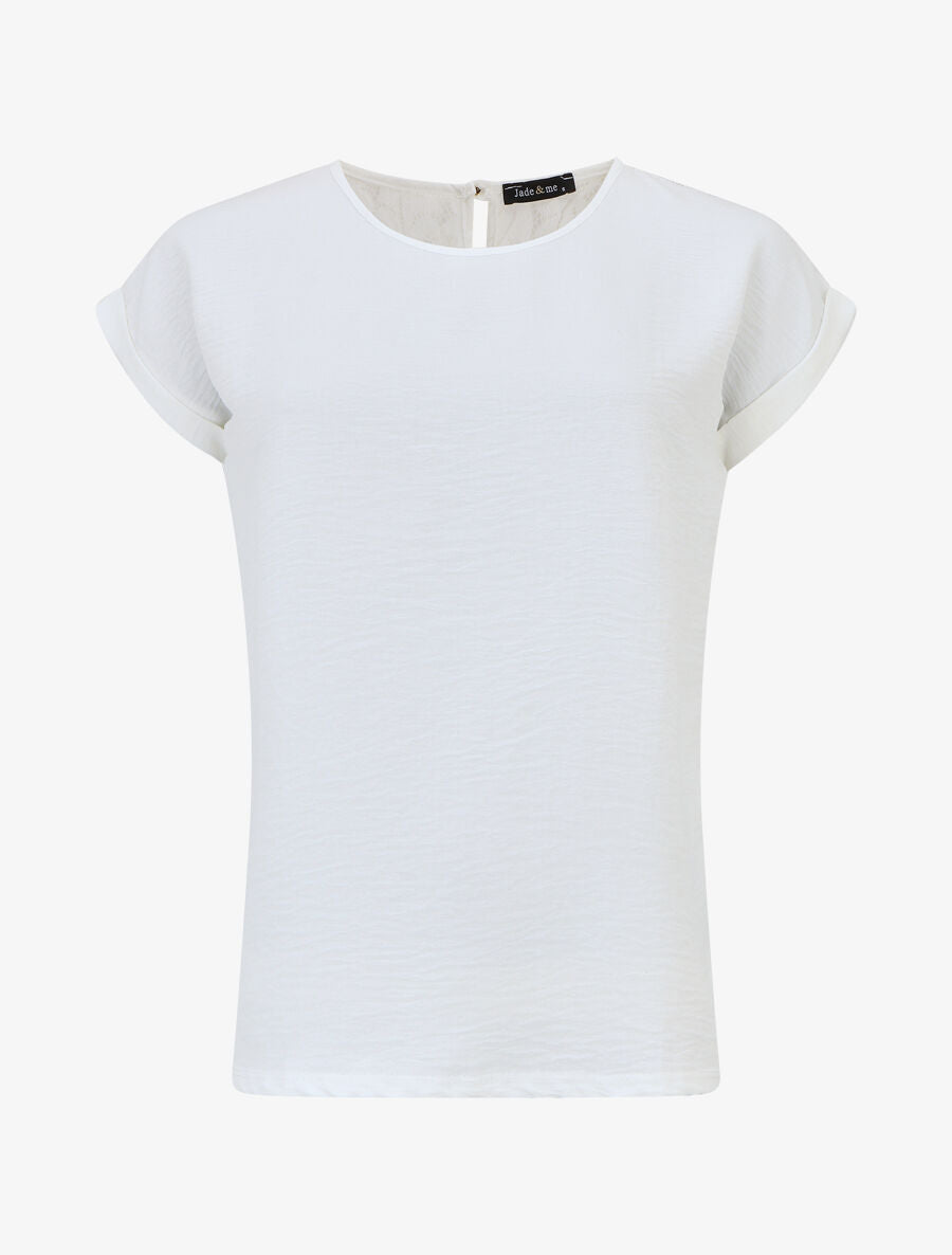 Top manches courtes uni dos en dentelle - Blanc - 1
