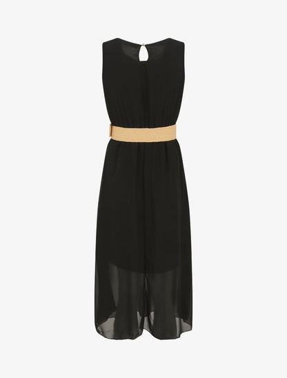 Robe longue sans manches en voile - Noir - 2