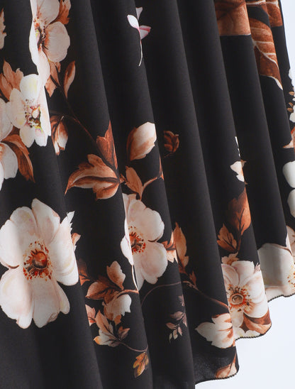 Robe mi-longue manches courtes imprimé floral - Noir - 3