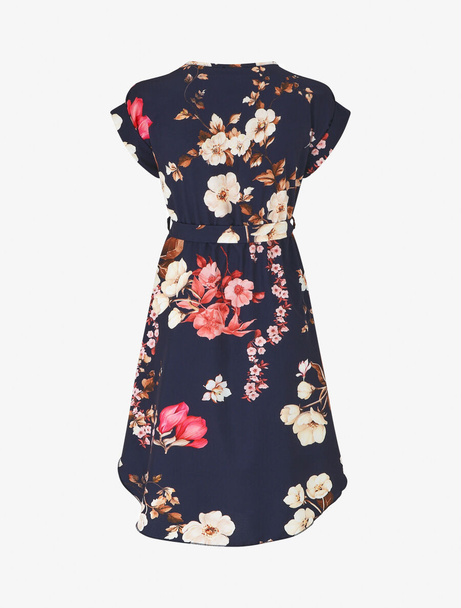Robe mi-longue manches courtes imprimé floral - Marine - 2