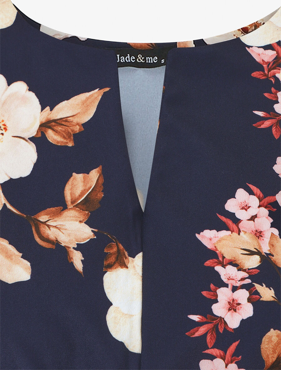 Robe mi-longue manches courtes imprimé floral - Marine - 3
