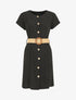 Robe courte unie boutonnée à manches courtes - Noir - 4