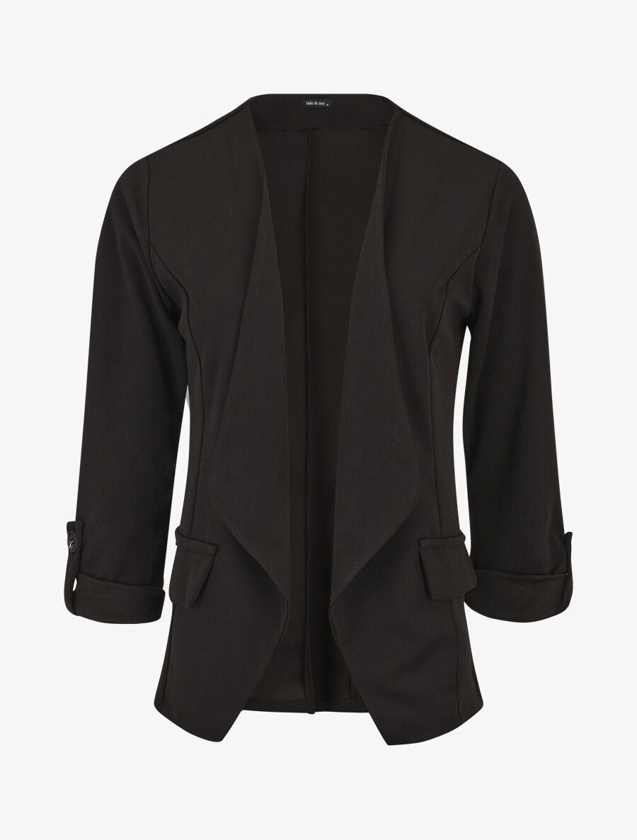 Veste droite unie col cascade - Noir - 1