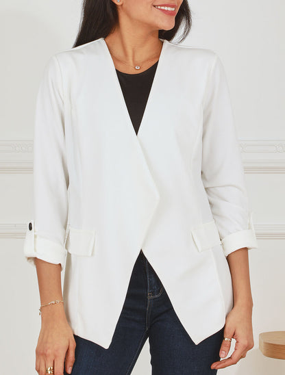 Veste droite unie col cascade - Blanc - 4