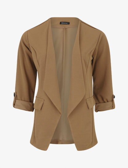 Veste droite unie col cascade - Camel - 1