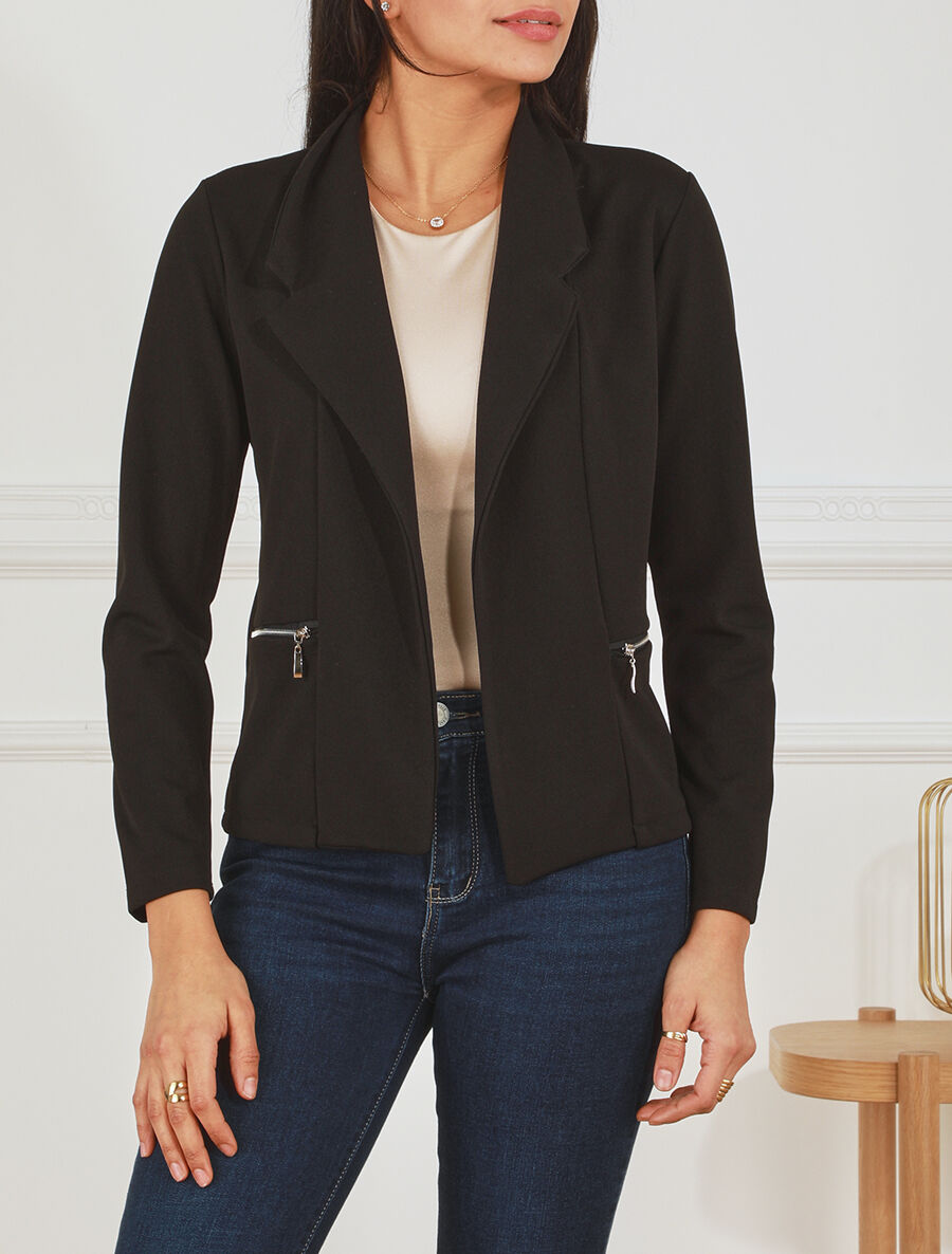 Blazer fluide uni à poches zippées - Noir - 4
