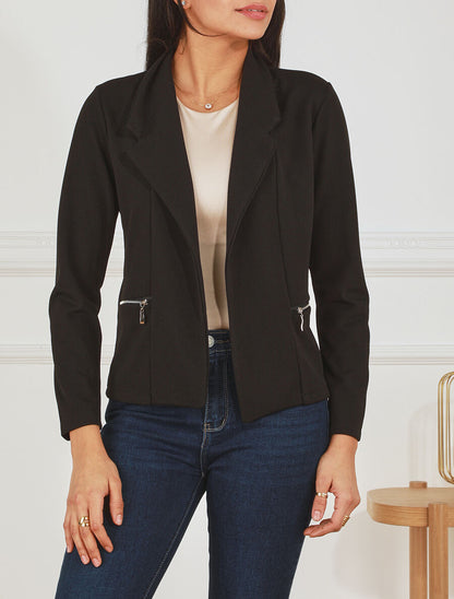 Blazer fluide uni à poches zippées - Noir - 4
