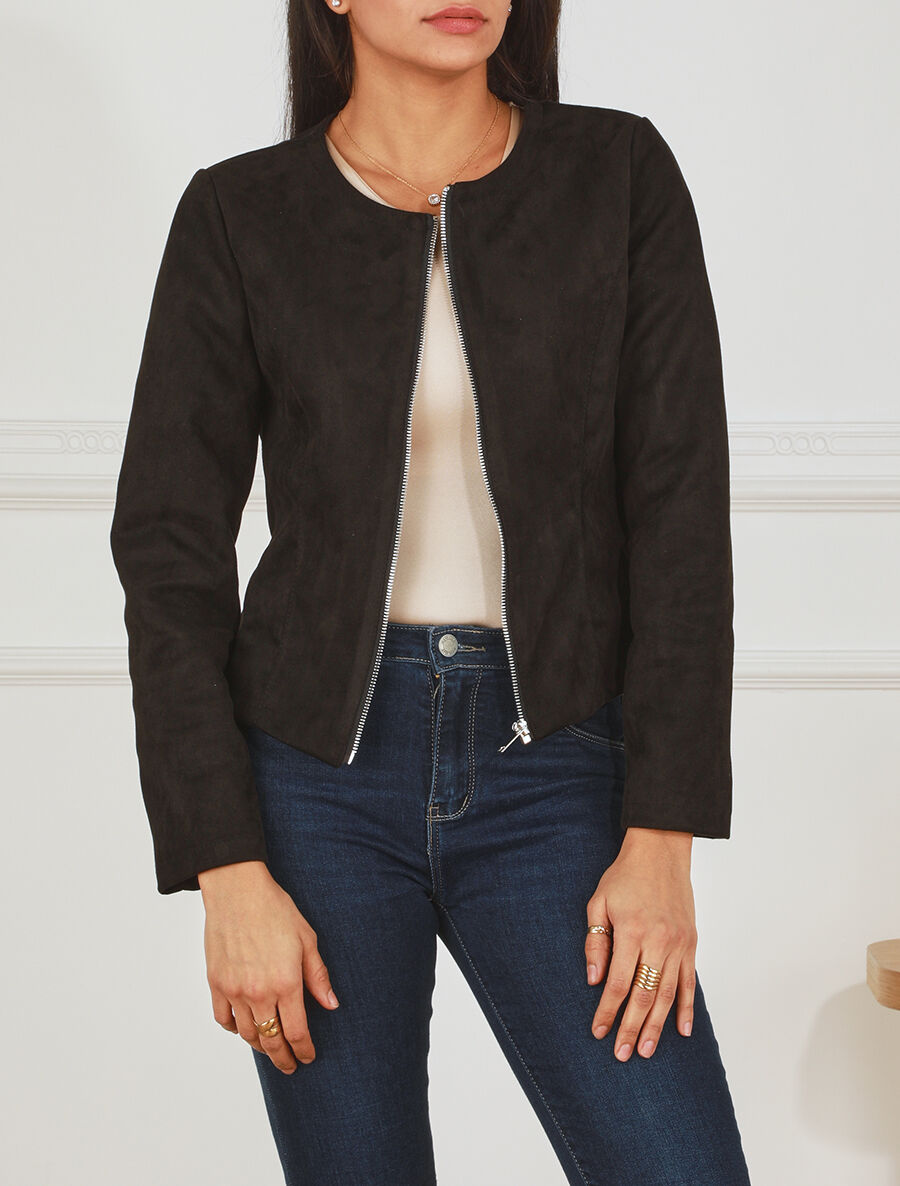 Veste zippée en suédine - Noir - 4