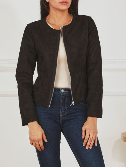 Veste zippée en suédine - Noir - 4