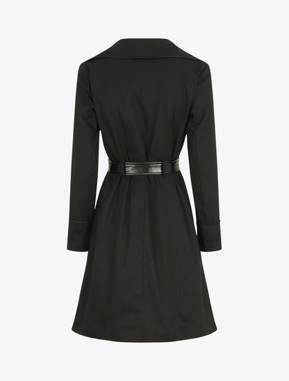 Trench mi-long uni à ceinture en simili - Noir - 2