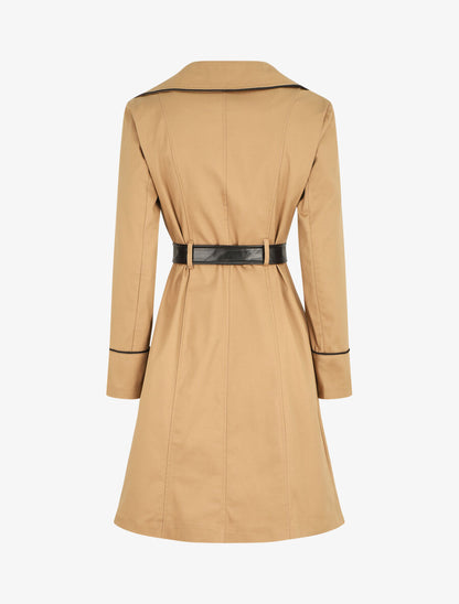 Trench mi-long uni à ceinture en simili - Beige - 2