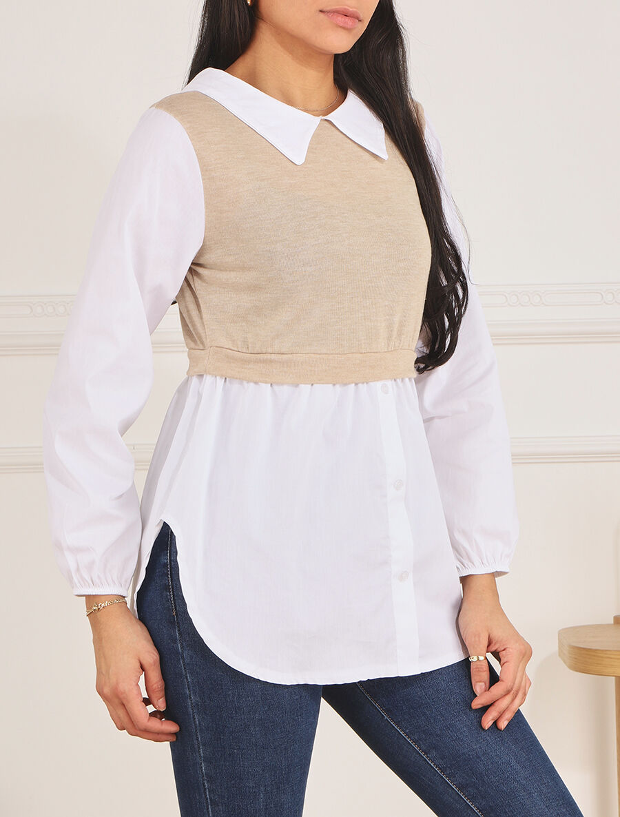 Pull à chemise en trompe l&