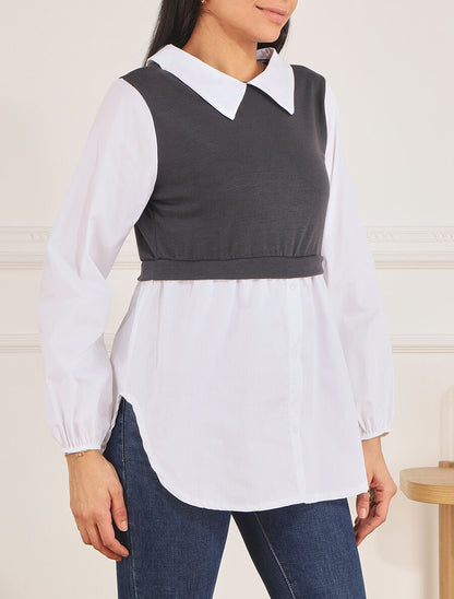 Pull à chemise en trompe l&