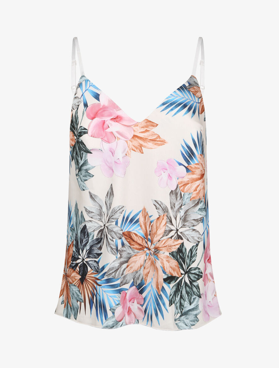 Caraco satiné à imprimé fleurs tropicales - Beige - 4